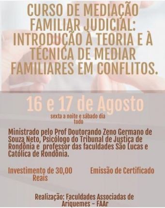 Curso de Mediação Familiar Judicial- 16 e 17 de agosto