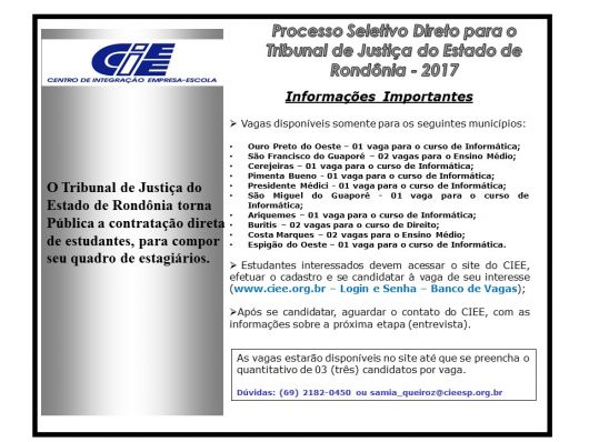 Processo Seletivo Direto para o Tribunal de Justiça do Estado de Rondônia - 2017
